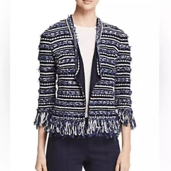 St. John Jackets & Blazers - St. John Collection Lofty Floats 3/4 Sleeve Knit Jacket Blue White Size XL